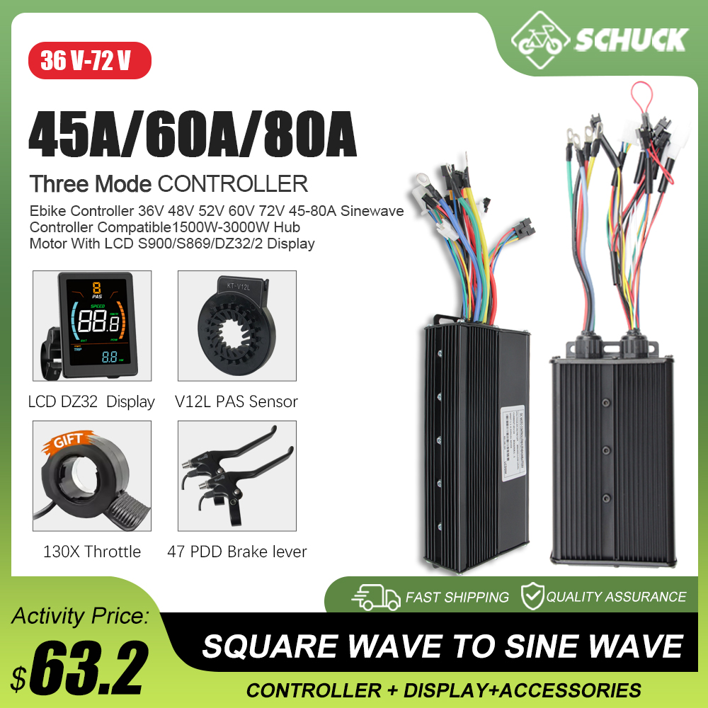 Sine Wave Controller 48V 72V 80A - الدراجة الإلكترونية 3 وضع 48 فولت